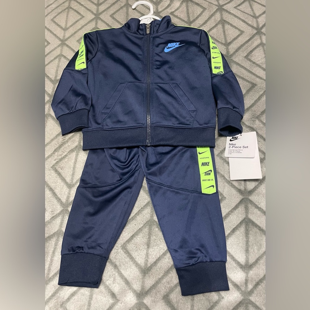 Nike Baby Boy Blue and Neon Green Jogger Set